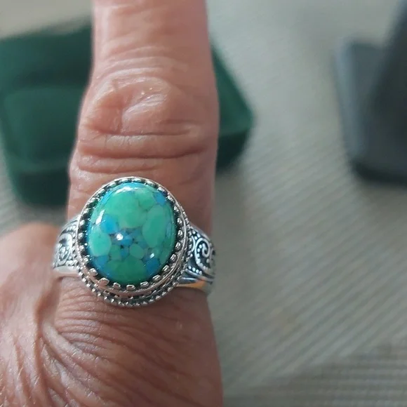 Sterling Silver Genuine Turquiose Oxidized Men's Ring sz 8 or 9